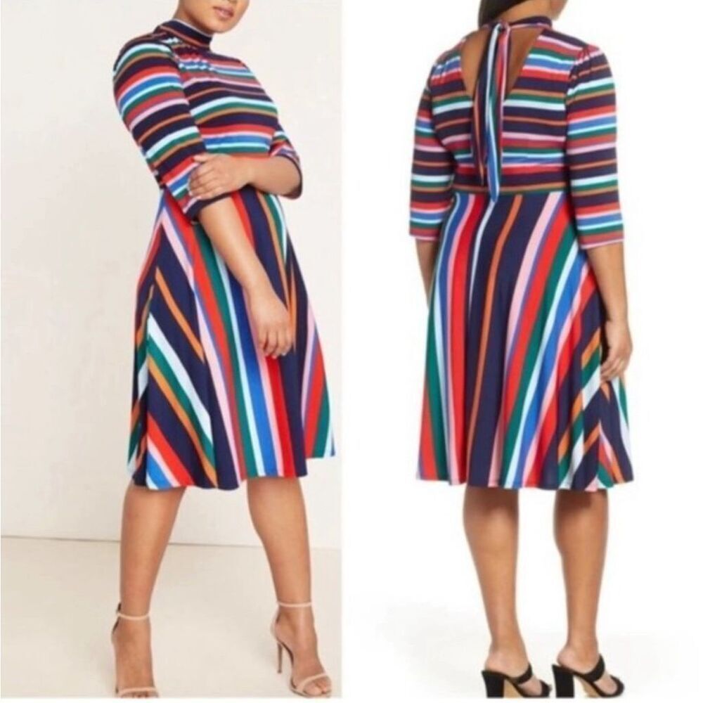 Eloquii colorful striped mock neck 3/4 sleeve dress size 16